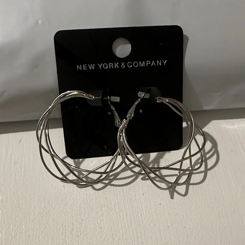 New York & Company Twisted Silver Hoop Earrings